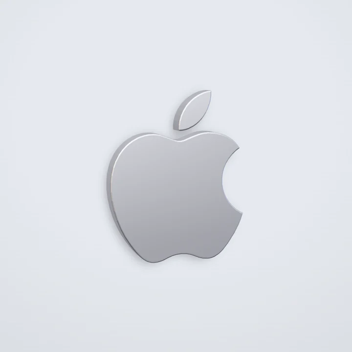Apple logo rendered in 3D, brushed aluminium