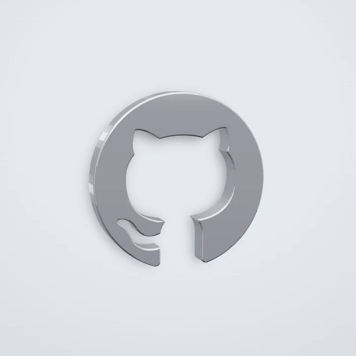 GitHub logo rendered in 3D, polished chrome