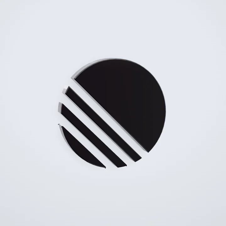 Linear logo rendered in 3D, obsidian glass